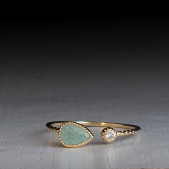 Anthropologie Jewelry - LAST! Delicate 925 gold ring w/ mint gem & rhinestone